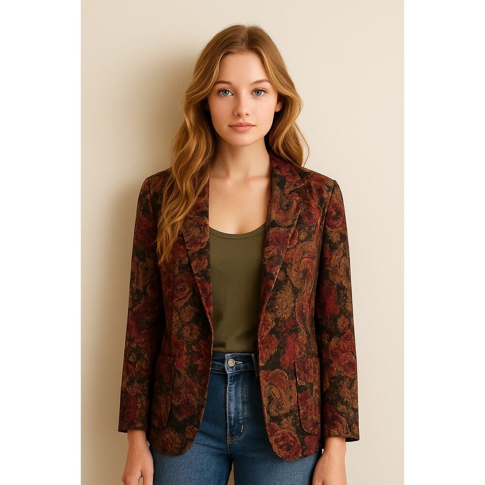 SAMANTHA DAVID Vintage Floral Blazer Retro Pockets Dark Florals Jacket size L